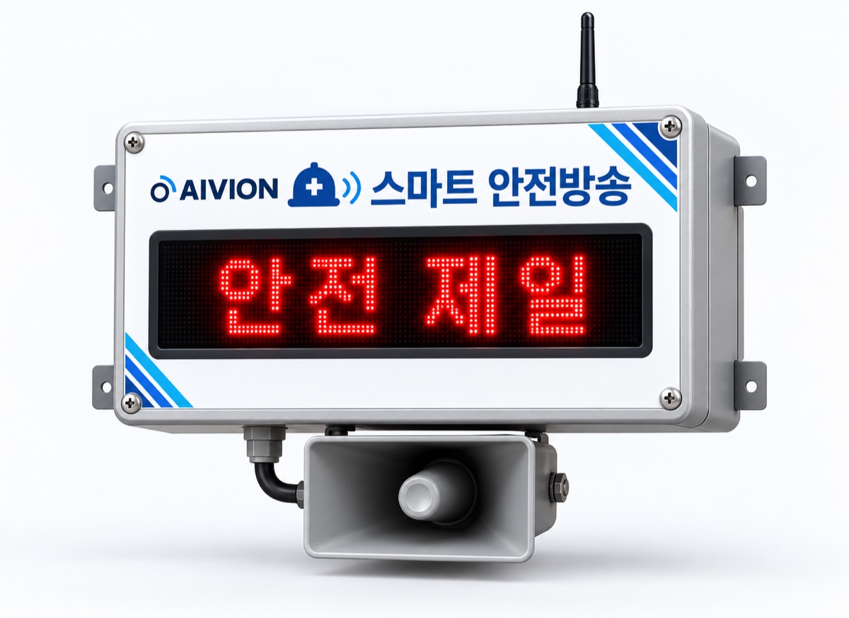 LED 전광판 아래 혼 스피커가 달린 스마트 안전방송 장비